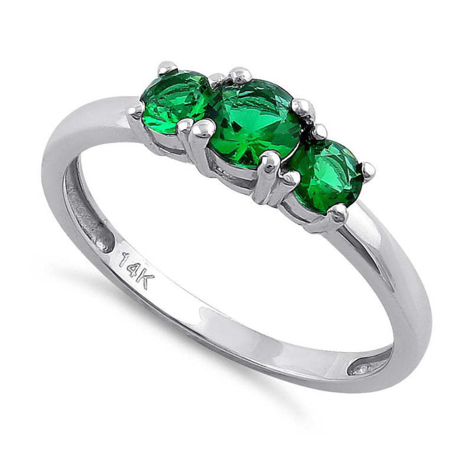 RLD 14K White Gold PPF Green Stone Ring