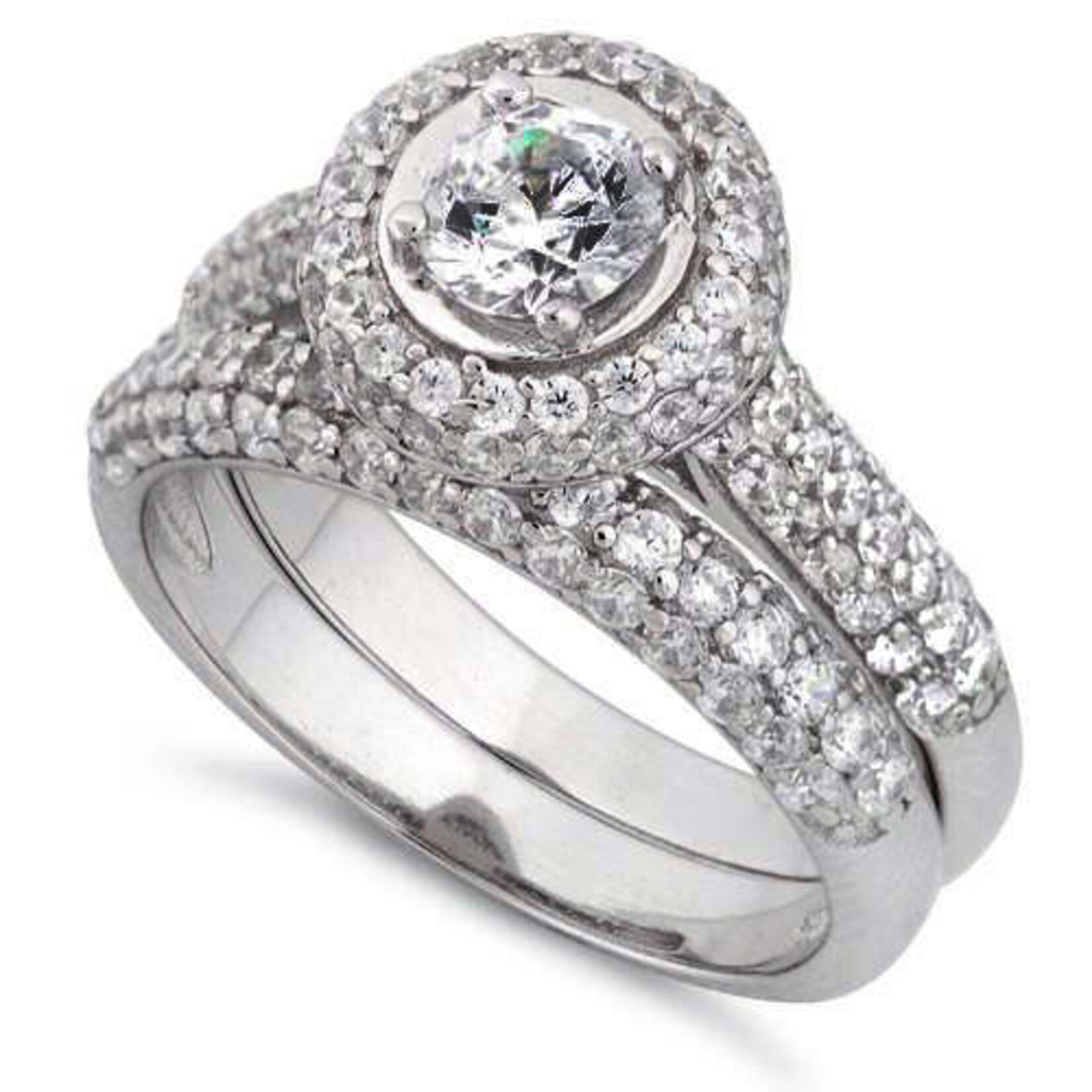 RLD Silver Round Halo Bridal Set