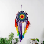 Handmade Feather Dream Catcher Macrame Wall Hanging Decoration - Rainbow