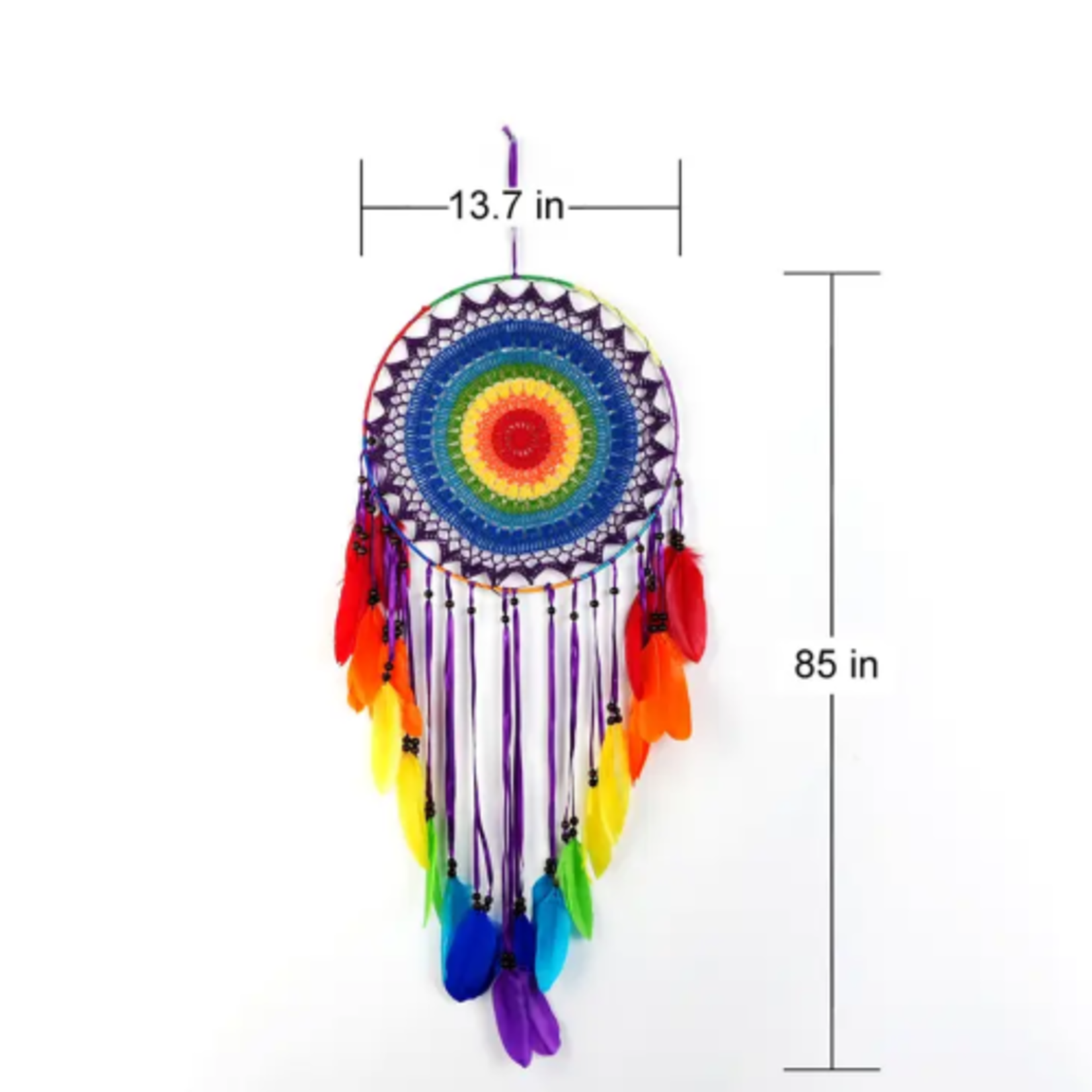 Atrapasueños de plumas hecho a mano Macramé adorno de pared - Arco Iris