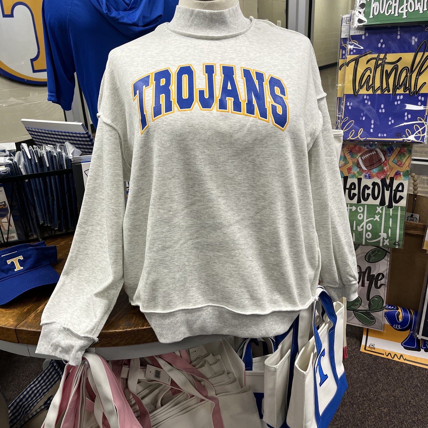 Grey Trojans Mock Neck Sweatshirt
