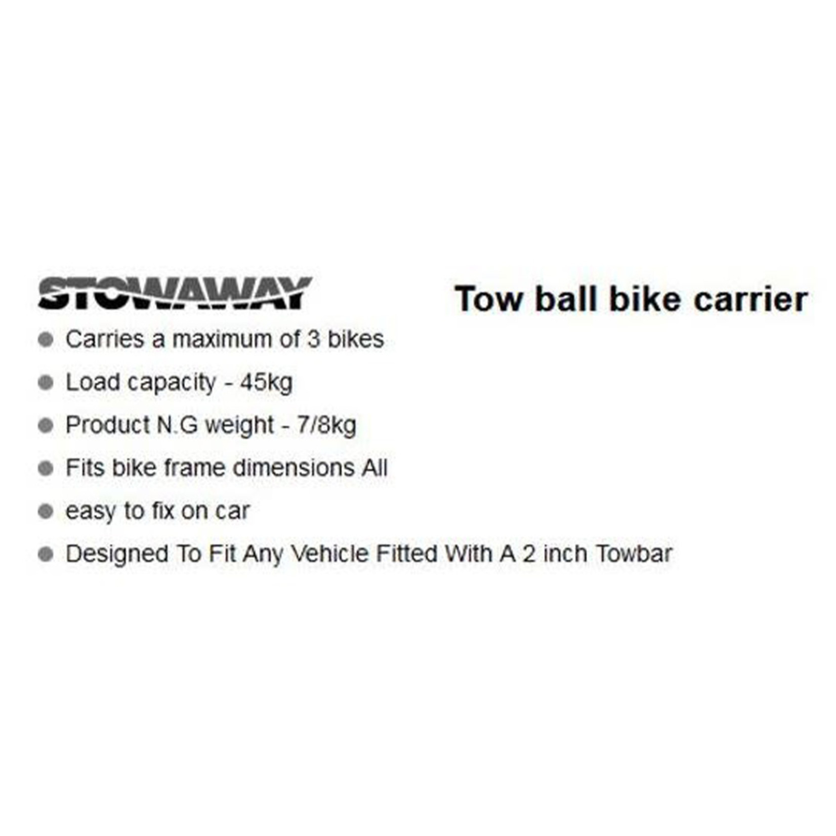 Car Rack Bike Carrier STOWAWAY  - Tow Ball Mount, 3 Bikes