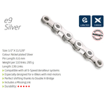 Chain, Mod.E9T, 1/2 x 11/128" x 136L, EXTRA LONG, silver/silver, w/CL566-NP connector (Ebike Chain, higher pin power for e-Bike torque)