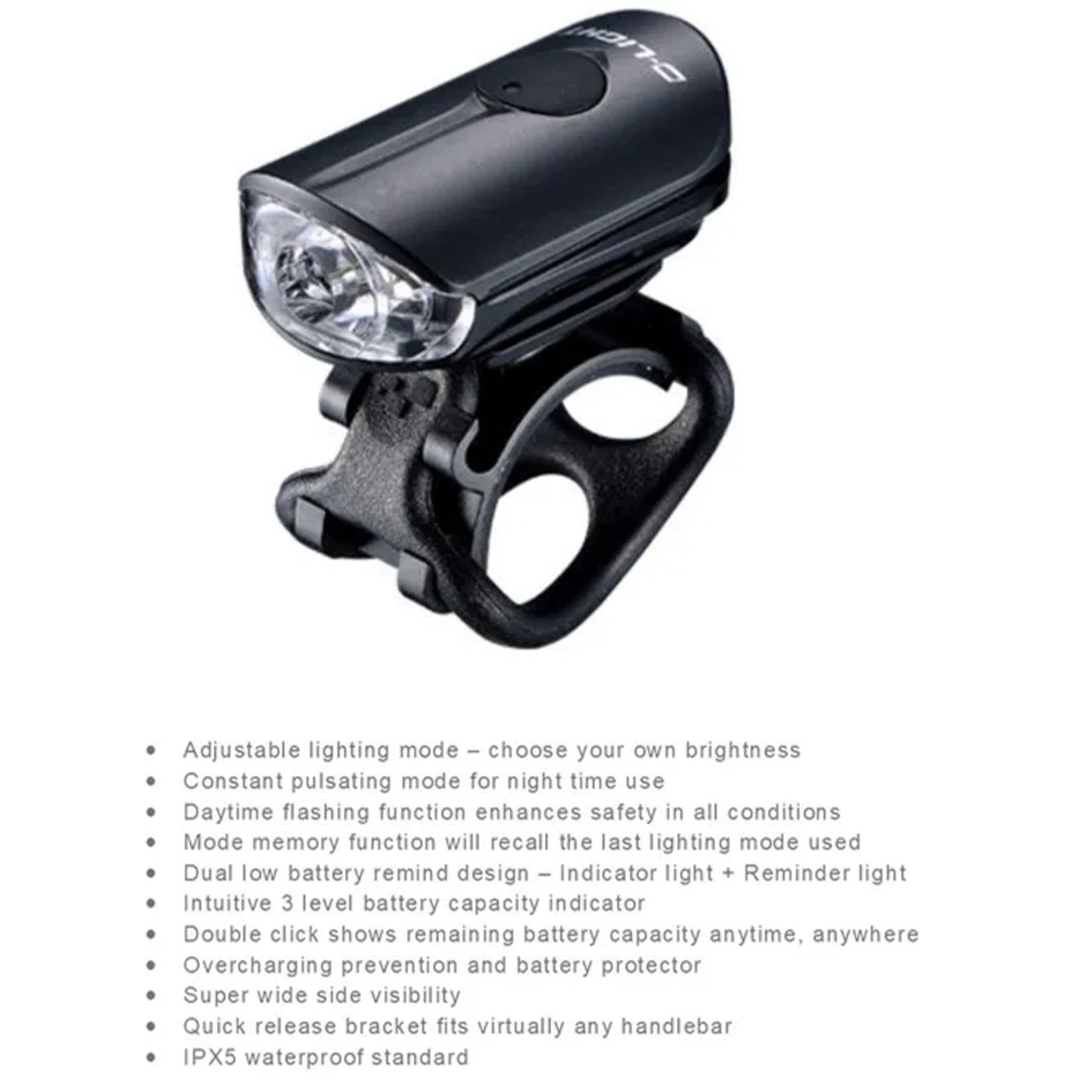 LIGHT  Front 4 function , 100Lumen, "Daytime Flash" w/USB cable, compact sizing