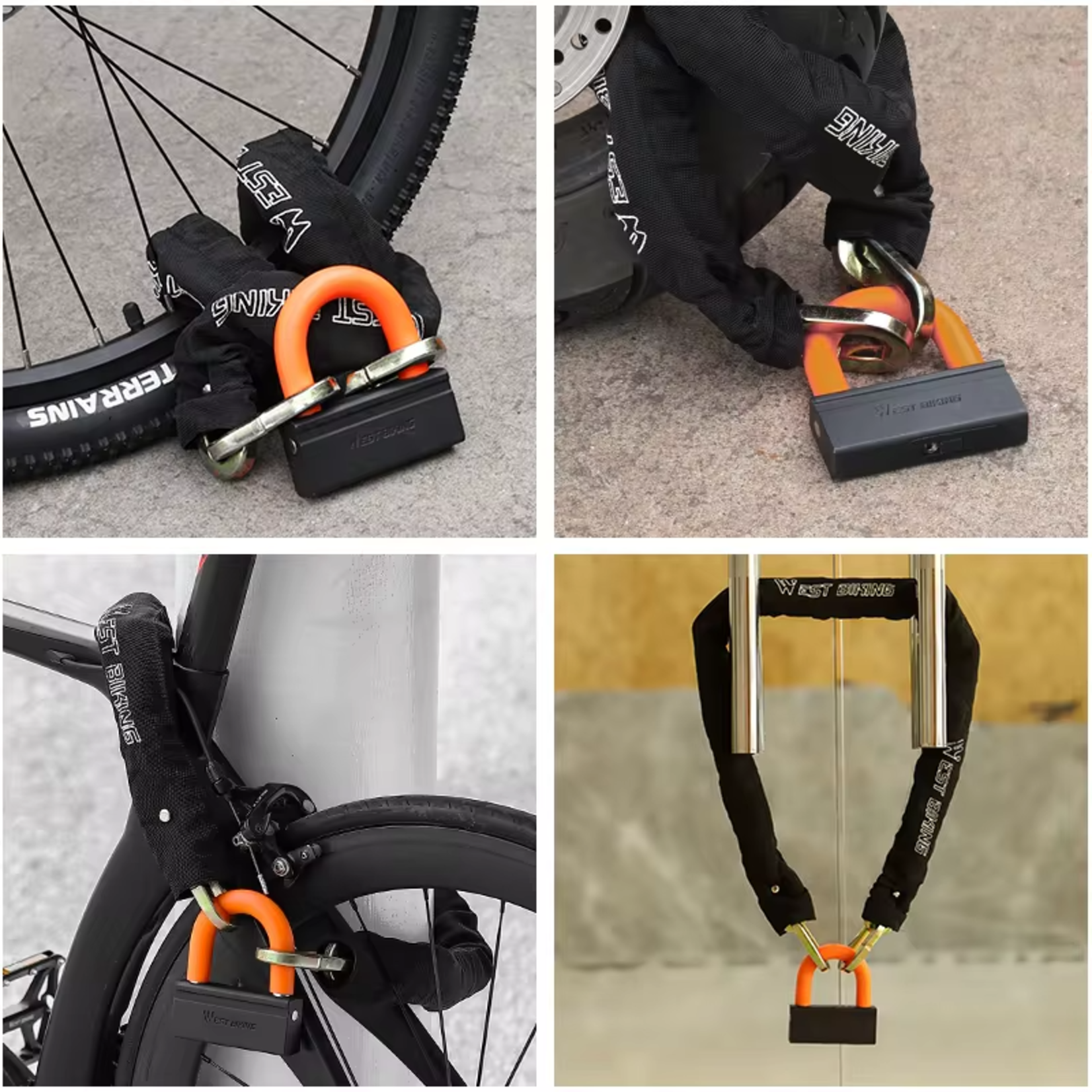 WEST BIKING Heavy Duty 4KG Bike Chain Lock with Padlock & Two Keys