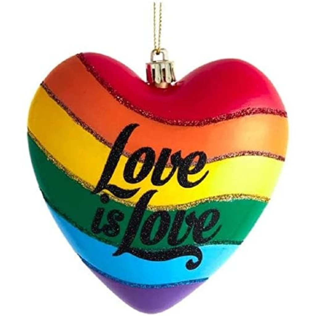 4.5"PLSTC "LOVE IS LOVE" HEART ORNAMENT
