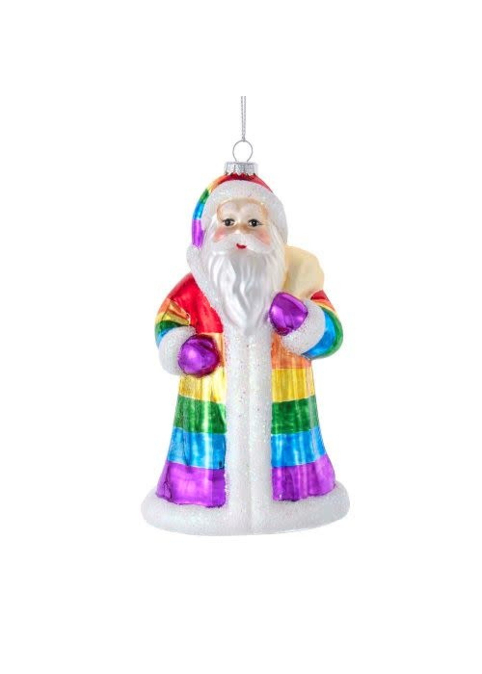 Kurt Adler 5" Glass Rainbow Colors Santa Ornament