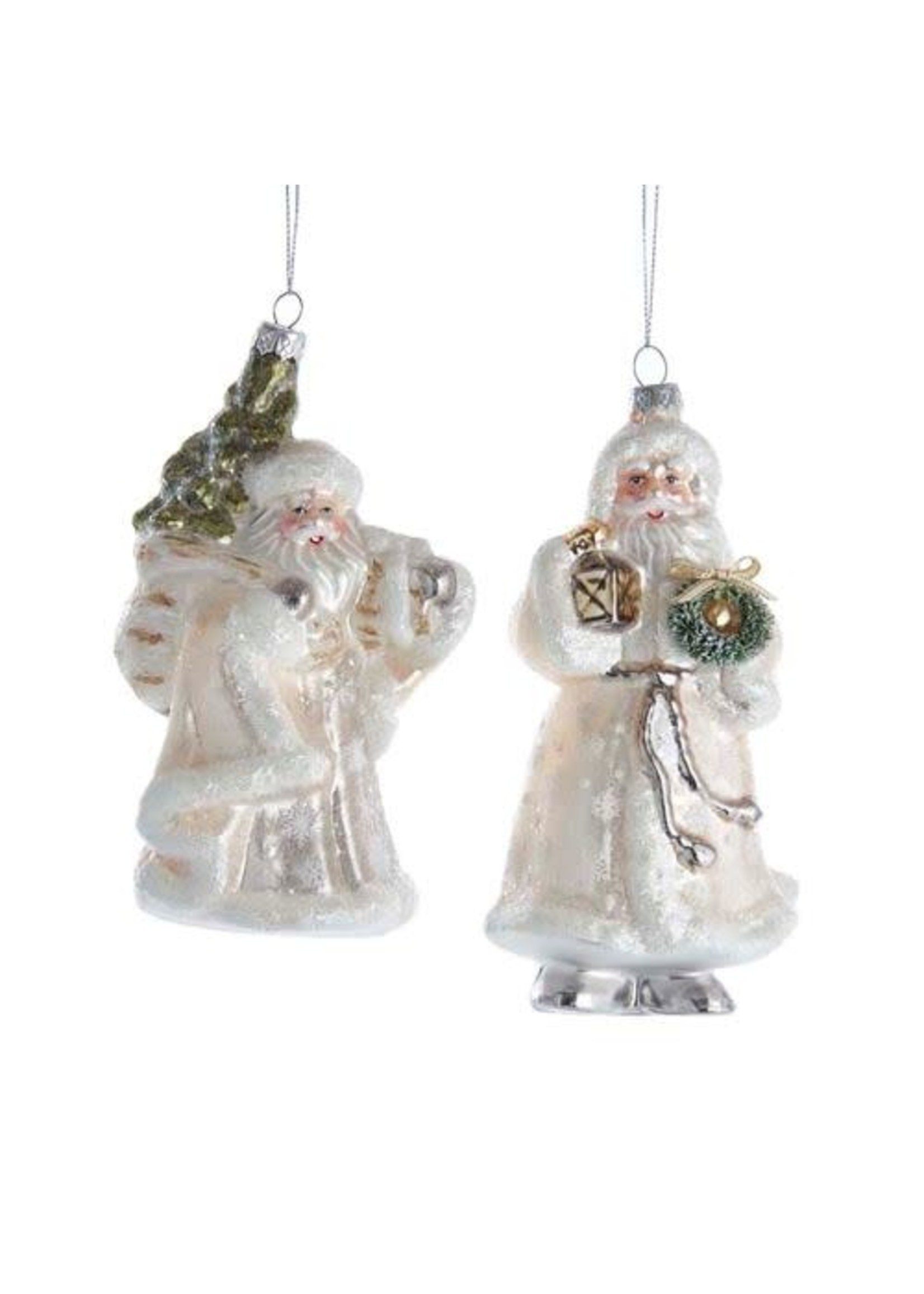 Kurt Adler 6" Glass Santa Silver Ornaments