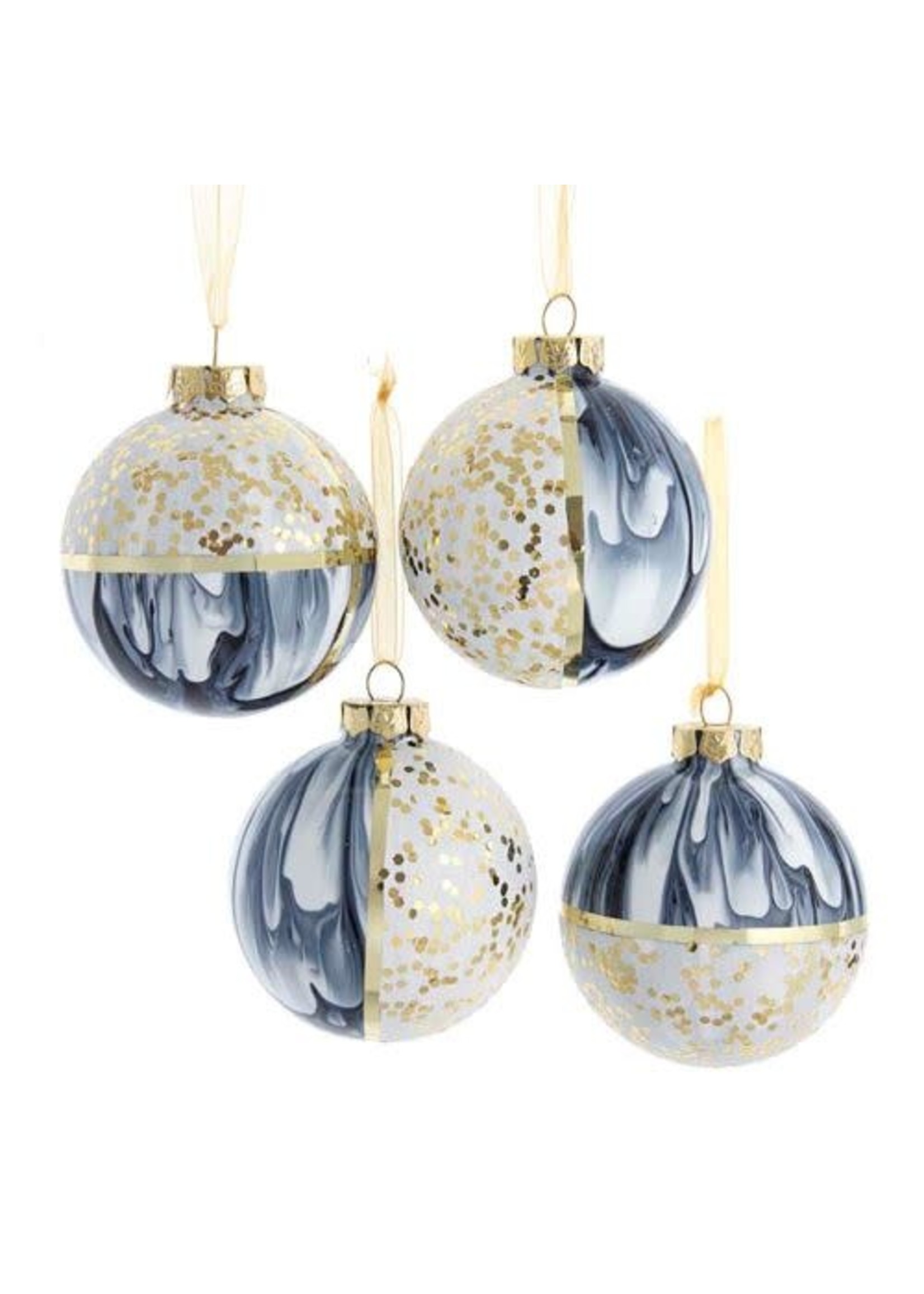 Kurt Adler 80MM Black/White Glass Ball Ornament