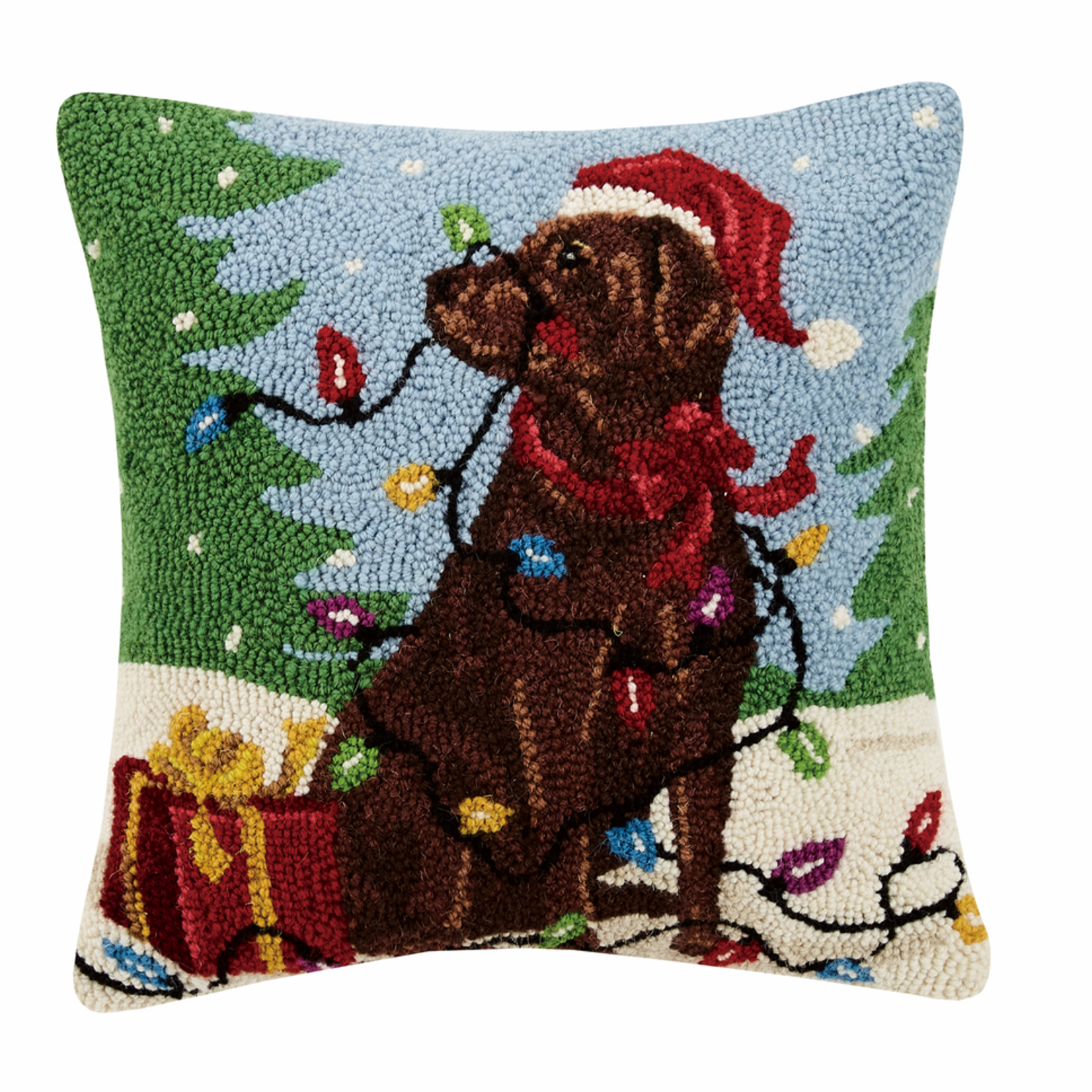 Pillows - Hooked Chocolate Lab With Lights Pillow