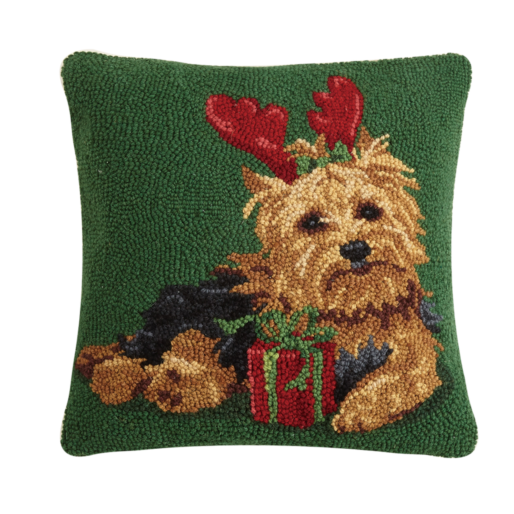 Pillows - Hooked Christmas Yorkie Pillow