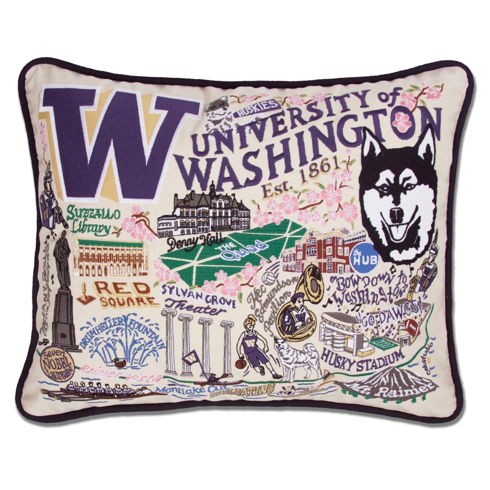 Pillows - Embroidered U OF WA Huskies Pillow