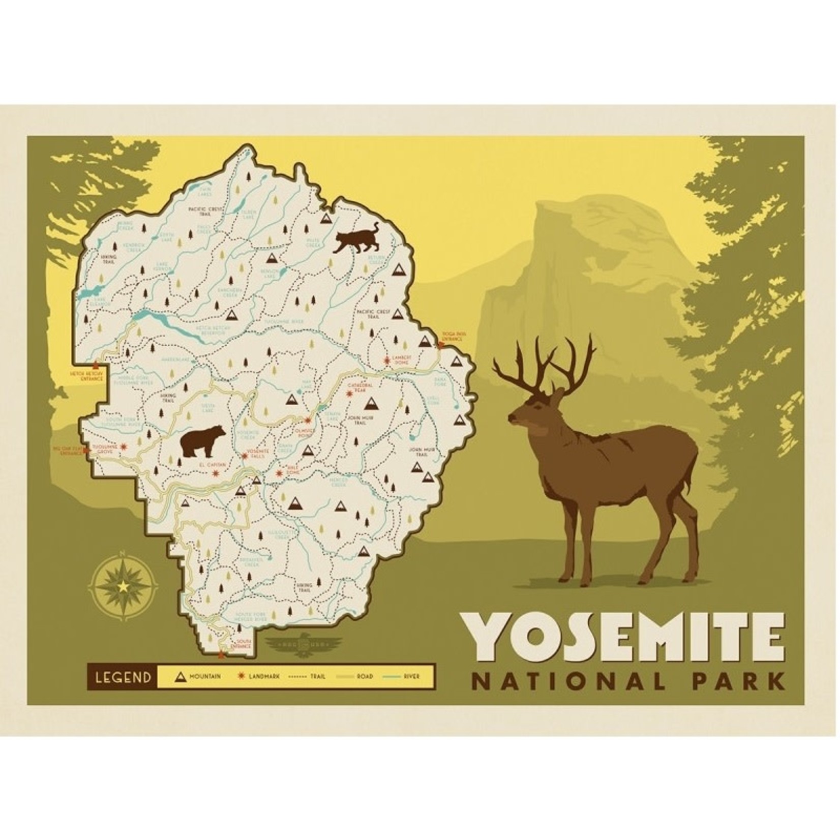 Prints Map of Yosemite NP 11x14