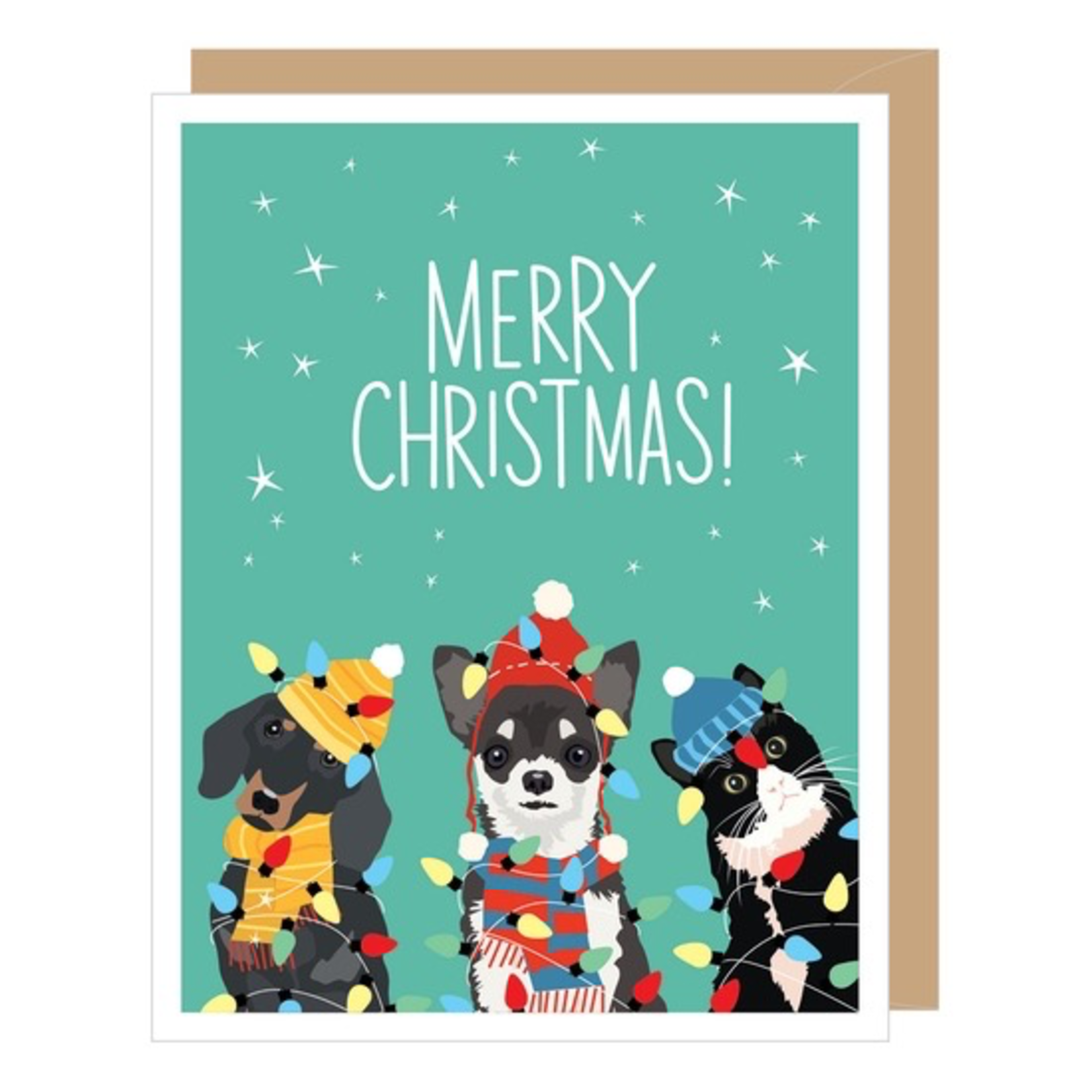 Greeting Cards - Christmas Holiday Lights Pets