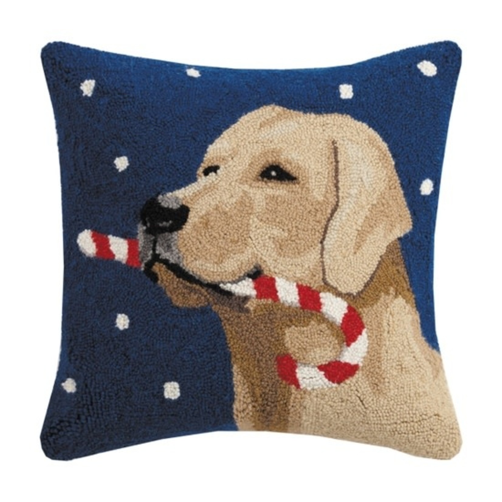 Pillows - Hooked Golden Lab With Candy Cane Pillow