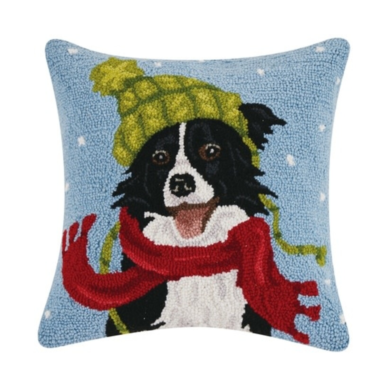 Pillows - Hooked Holiday Collie w/ Hat Pillow