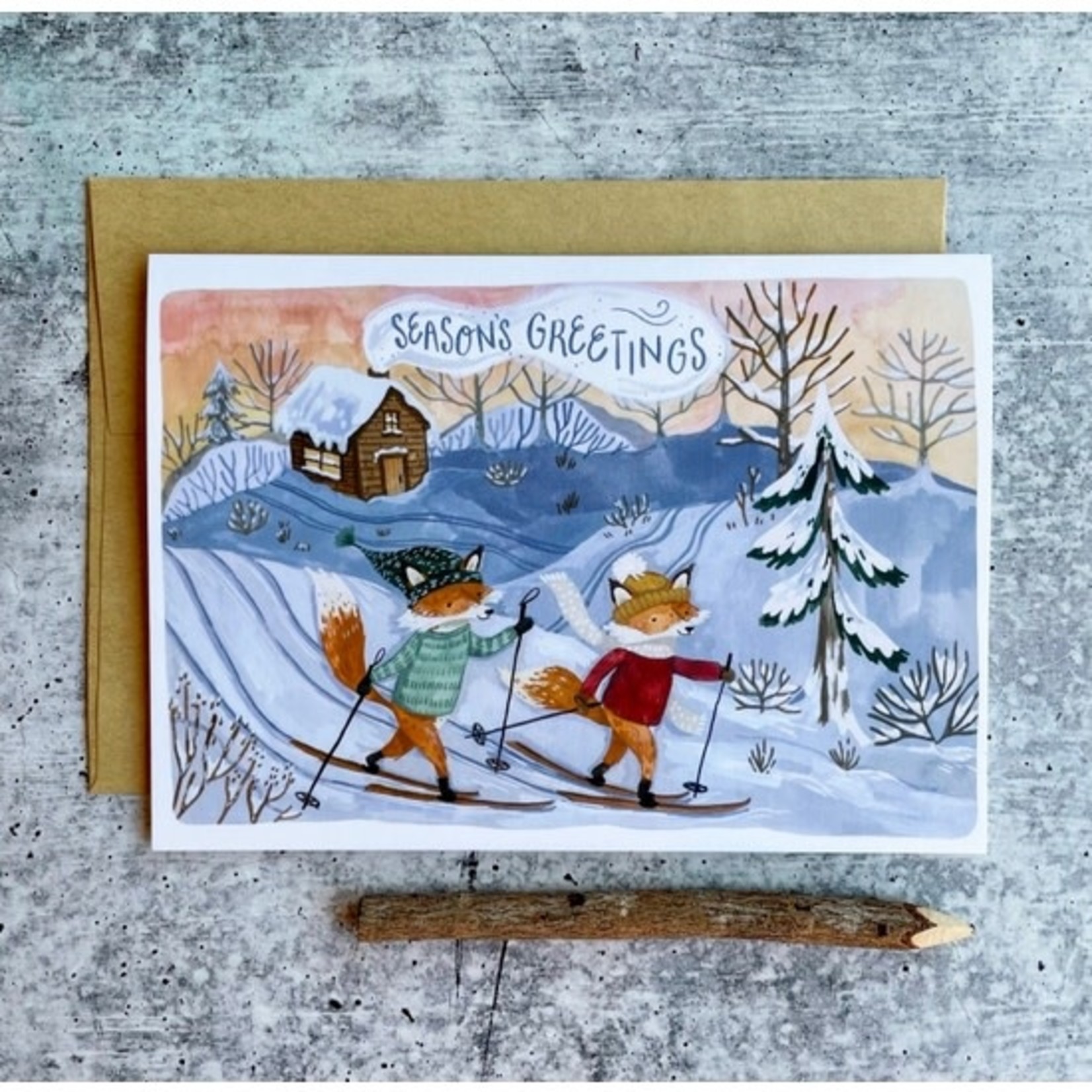 Greeting Cards - Christmas Skiing Foxes Christmas
