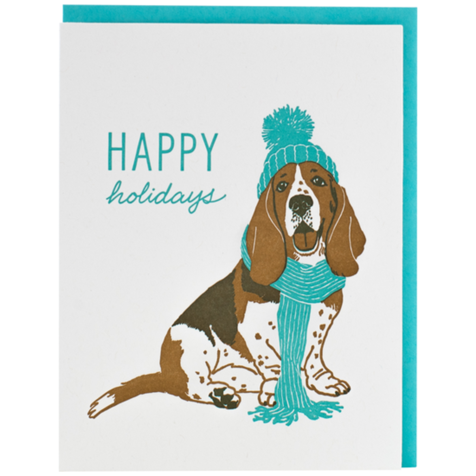 Greeting Cards - Christmas Bundled Up Bassett Hound Holiday