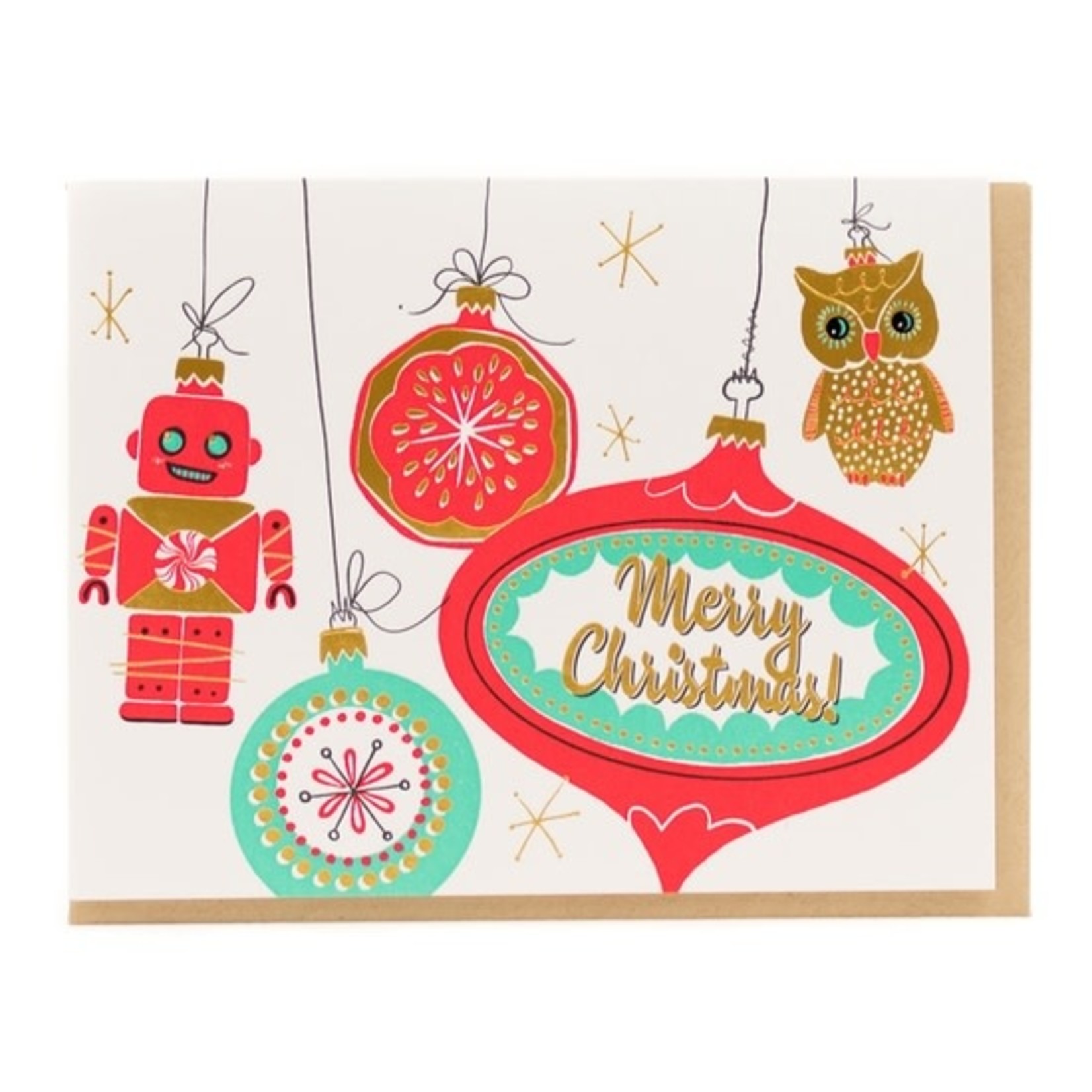 Greeting Cards - Christmas Holiday Retro Ornaments