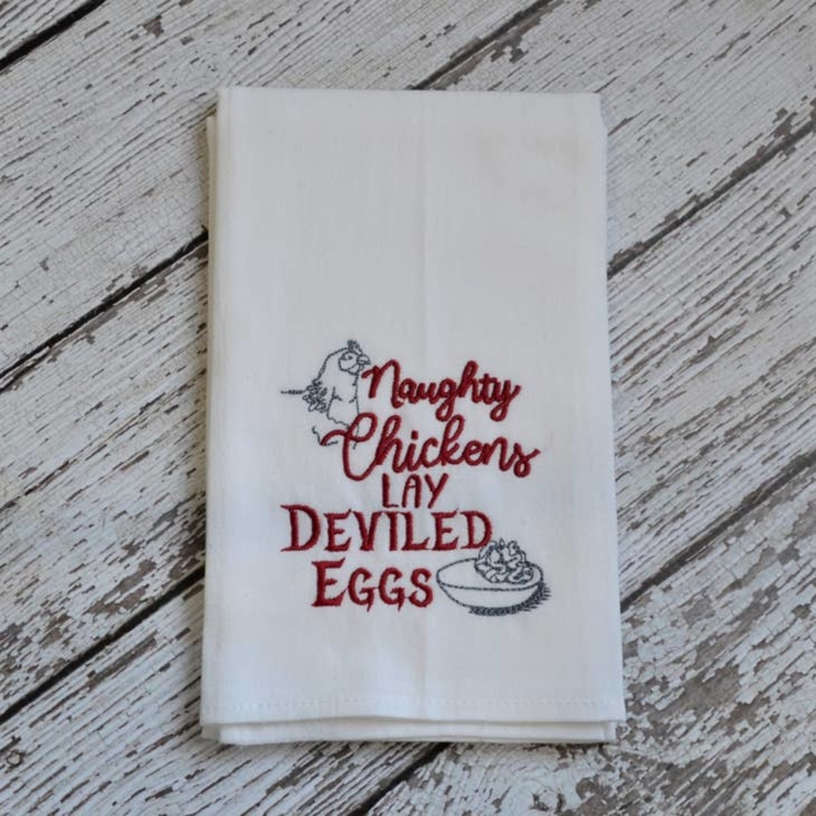 Tea Towels - Embroidered Naughty Devil Chicken Tea Towel