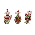 Accent Candy Cane JOY Mice Set of 3