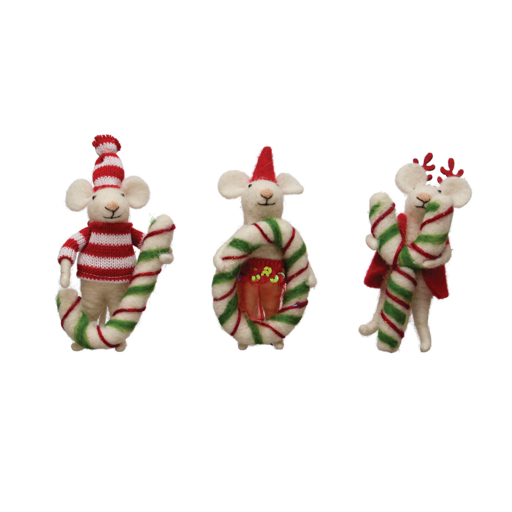 Accent Candy Cane JOY Mice Set of 3