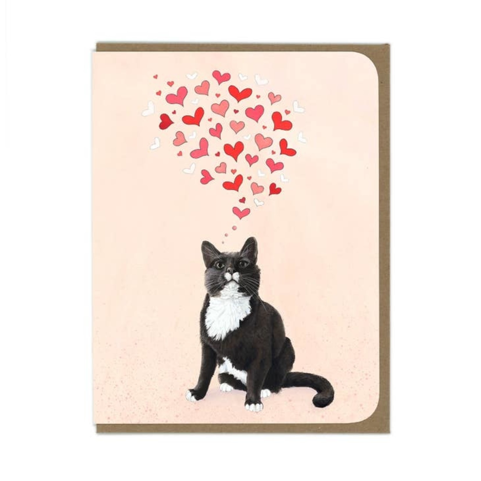 Greeting Cards - Love Tuxedo Cat With Hearts
