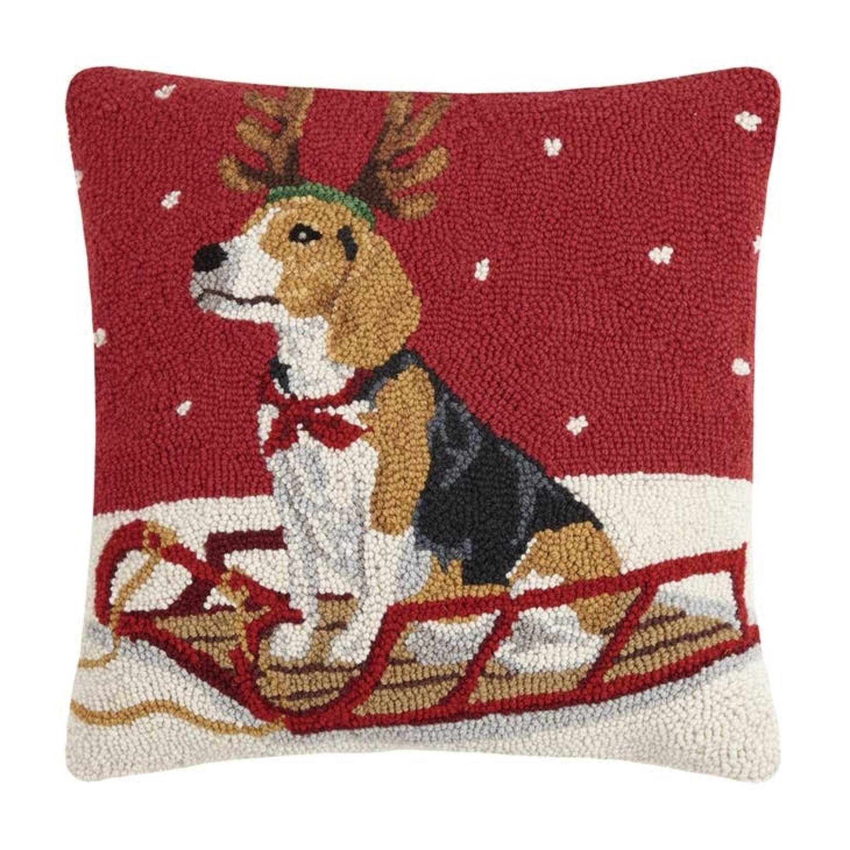 Pillows - Hooked Beagle On Sleigh Pillow