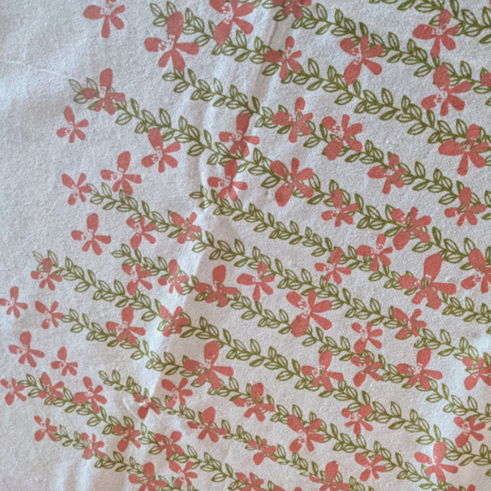 Tea Towels Pink & Green Floral Vine