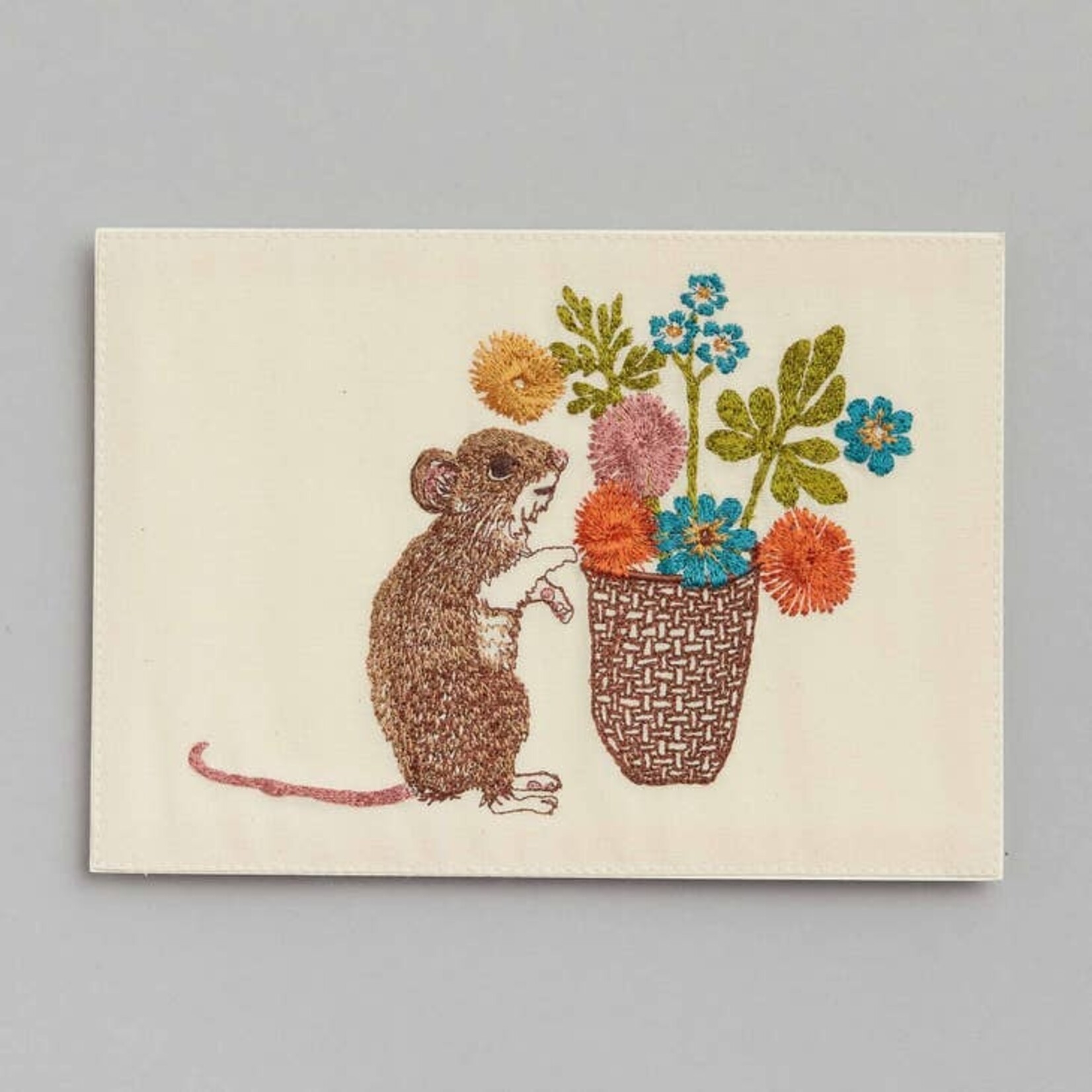 Greeting Cards - Handmade Mouse With Flowers Emb Card
