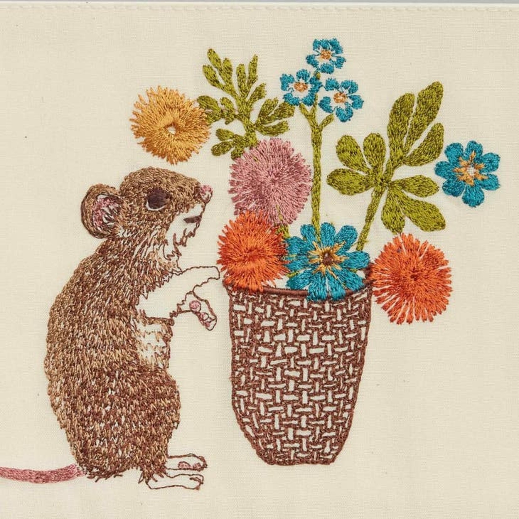 Greeting Cards - Handmade Mouse With Flowers Emb Card