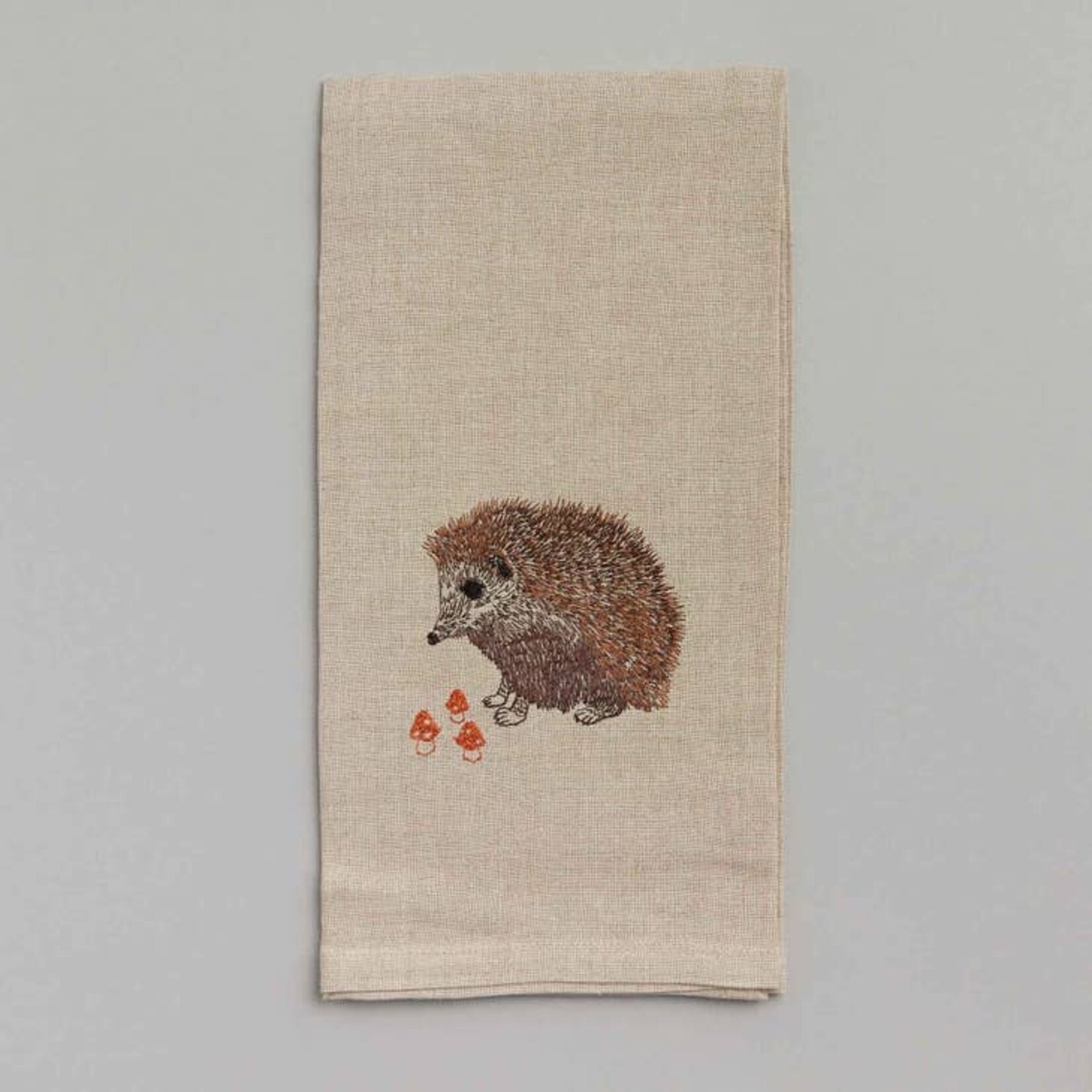 Tea Towels - Embroidered Hedgehog With Mushrooms Emb Towel