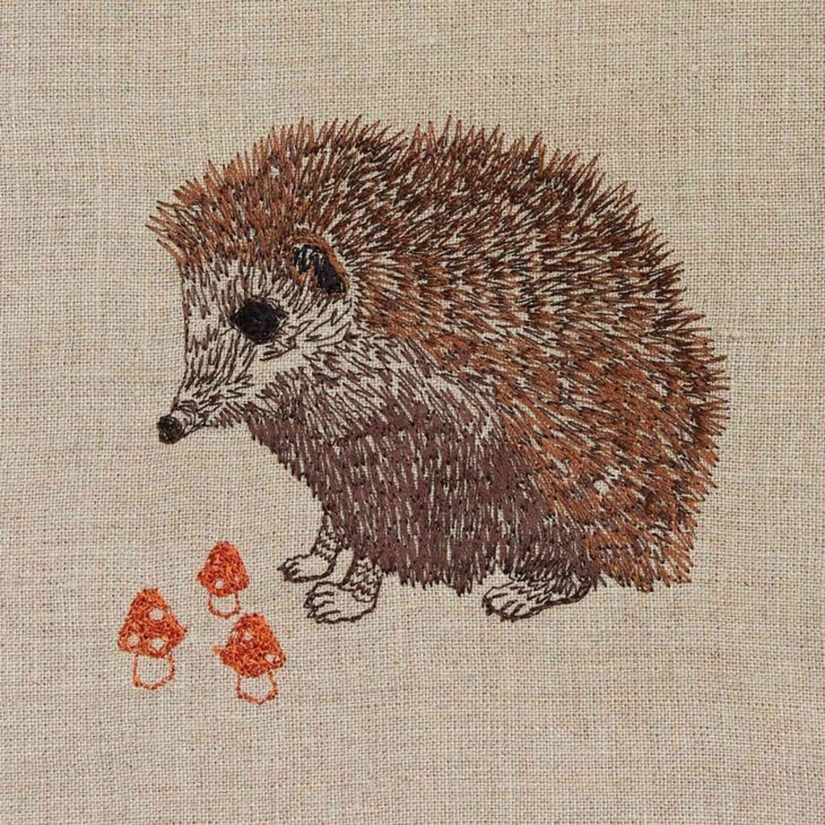 Tea Towels - Embroidered Hedgehog With Mushrooms Emb Towel