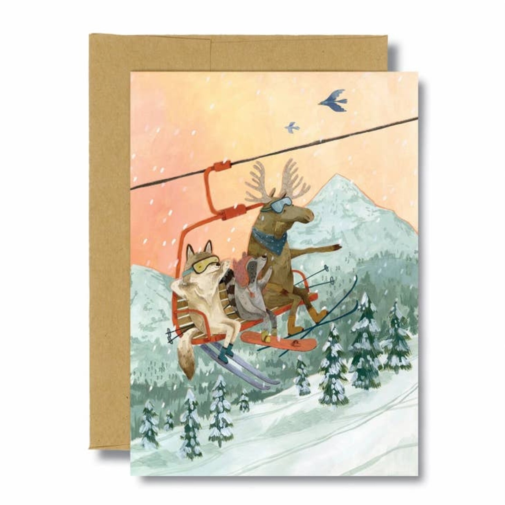 Greeting Cards - Christmas Sunset Ski