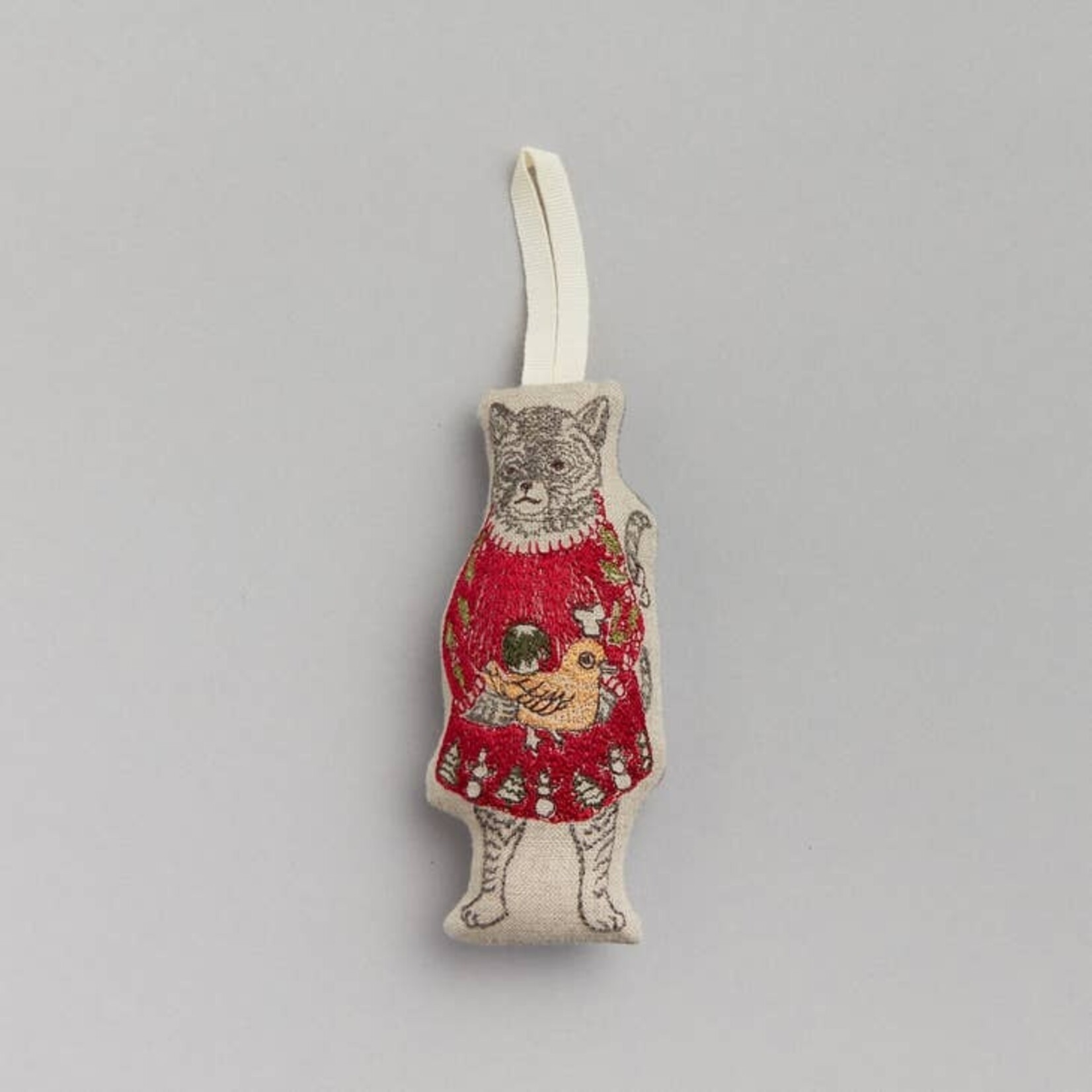 Ornaments - Embroidered Cat With Present Ornament