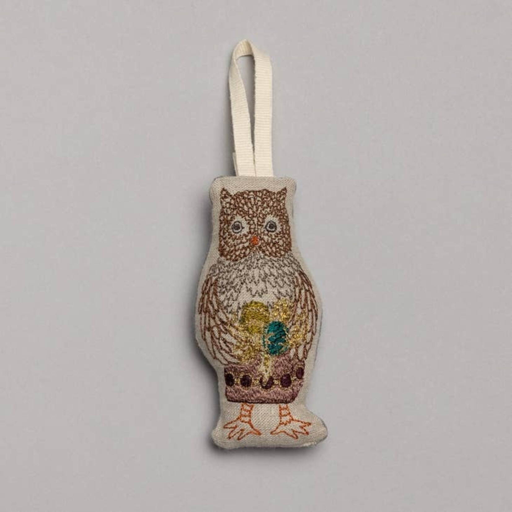 Ornaments - Embroidered Owl With Present Ornament
