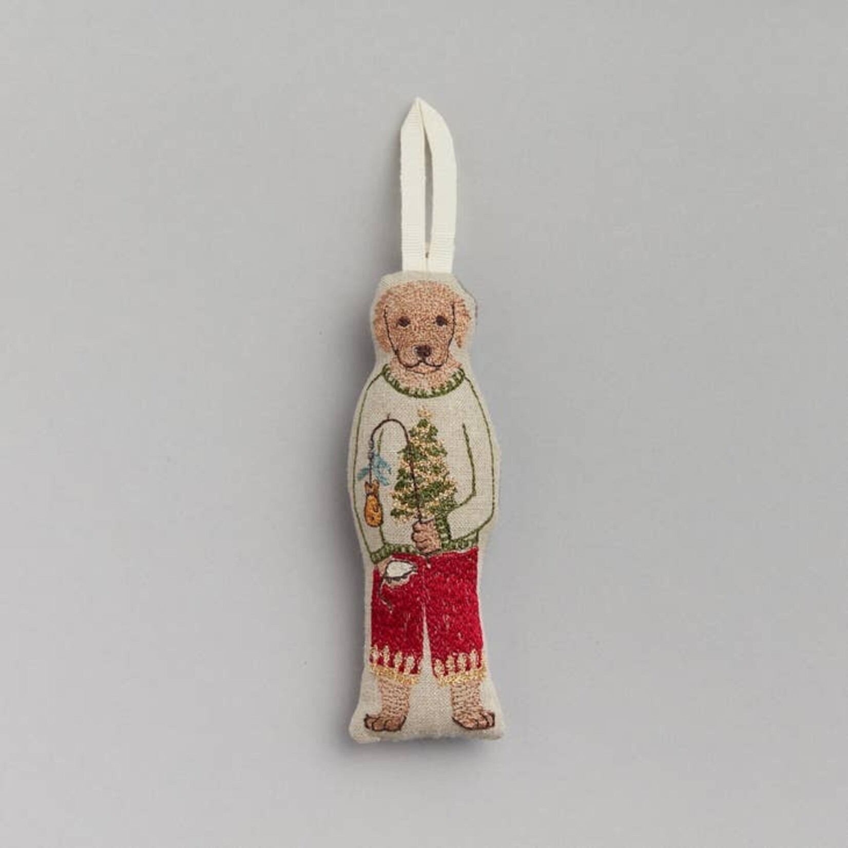 Ornaments - Embroidered Dog With Present Ornament