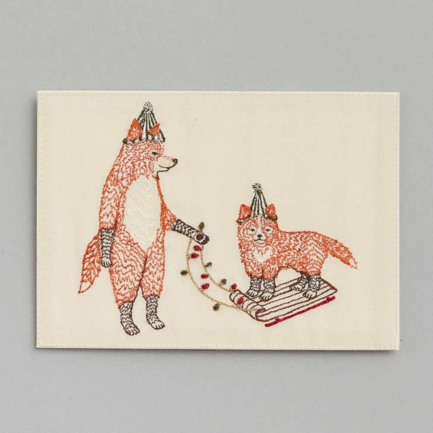 Greeting Cards - Christmas Christmas Foxes On Sled Emb Card