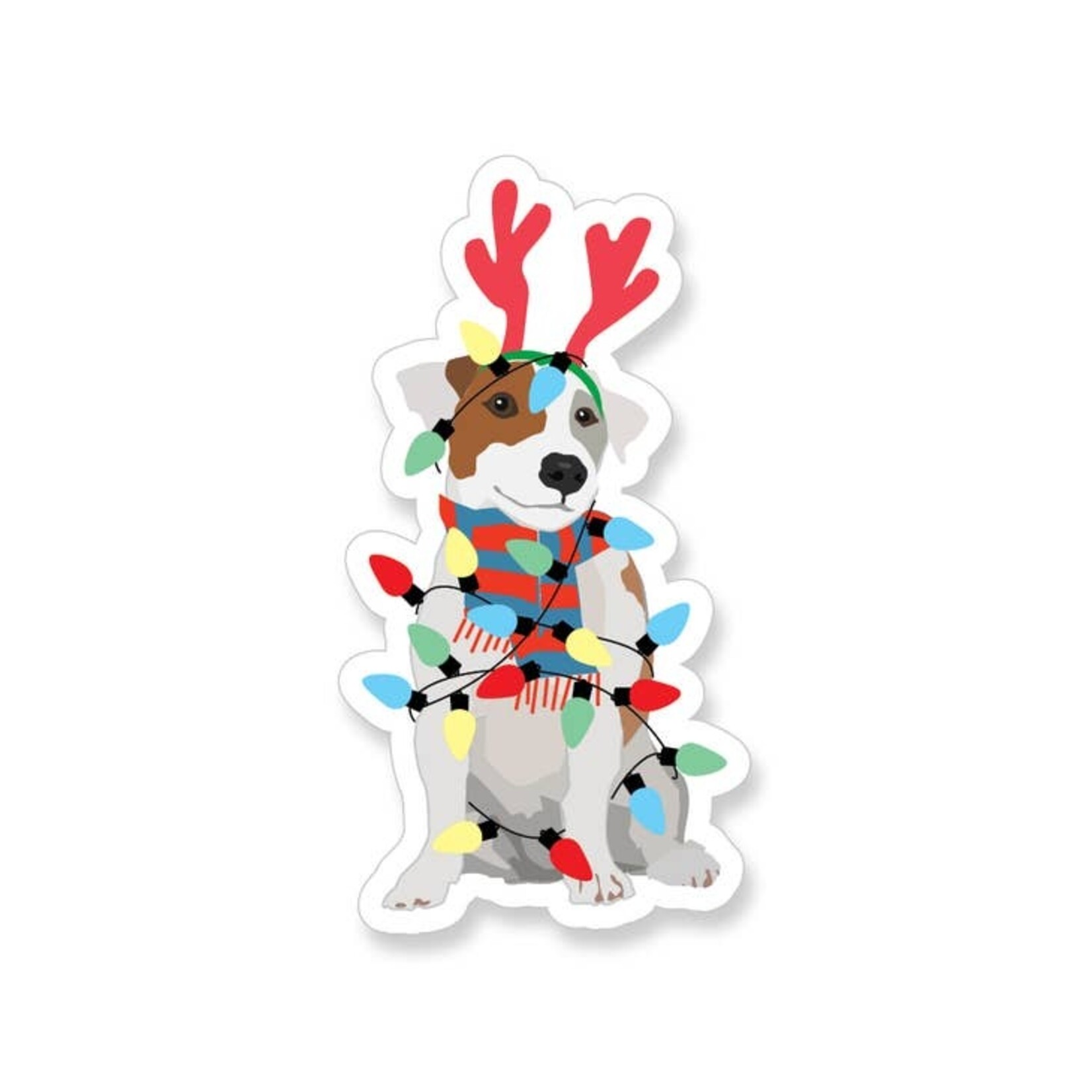 Stickers Holiday Jack Russell With Antlers & Lights Sticker