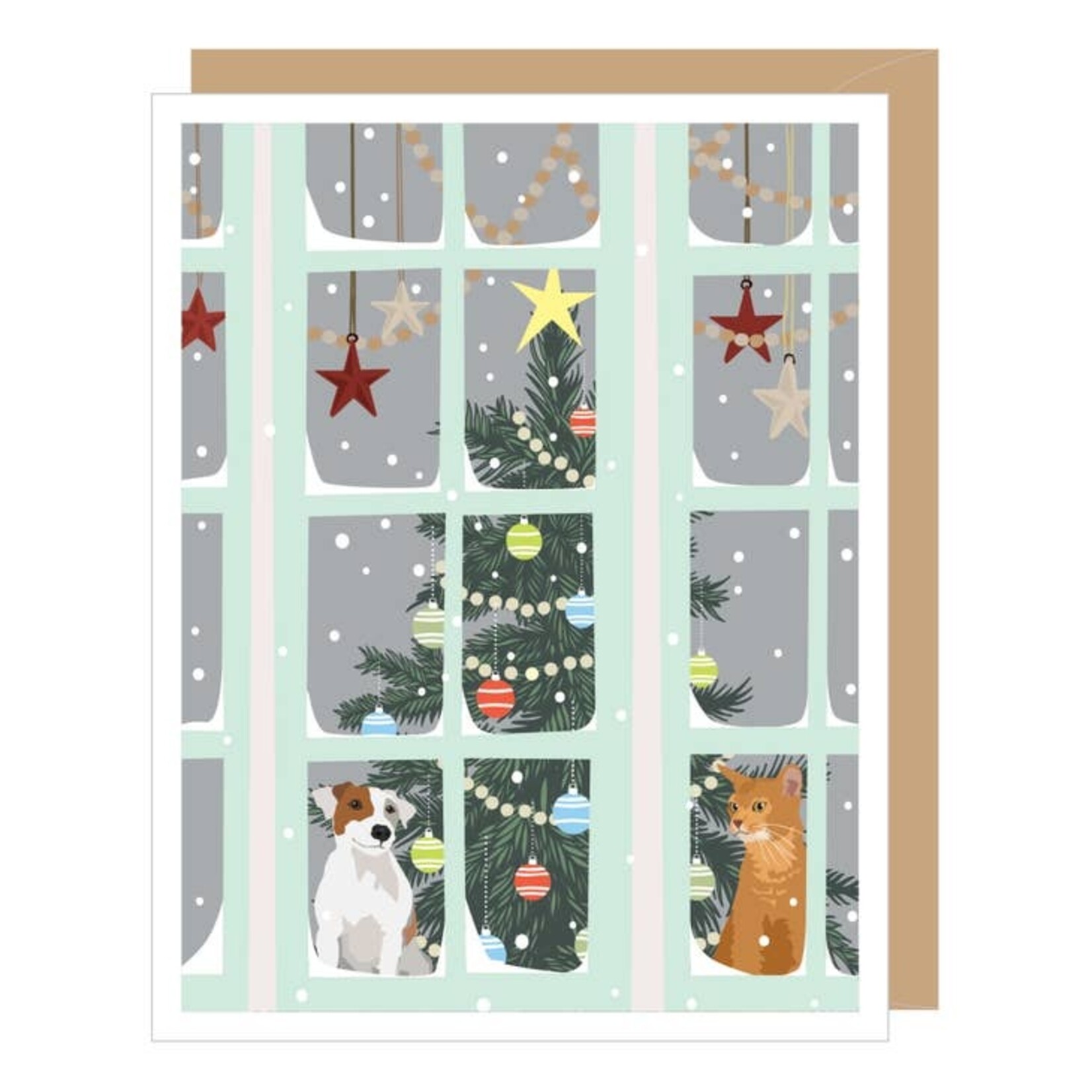 Greeting Cards - Christmas Holiday Pets In Window