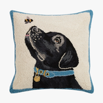 Pillows - Hooked Black Dog & Bee Pillow
