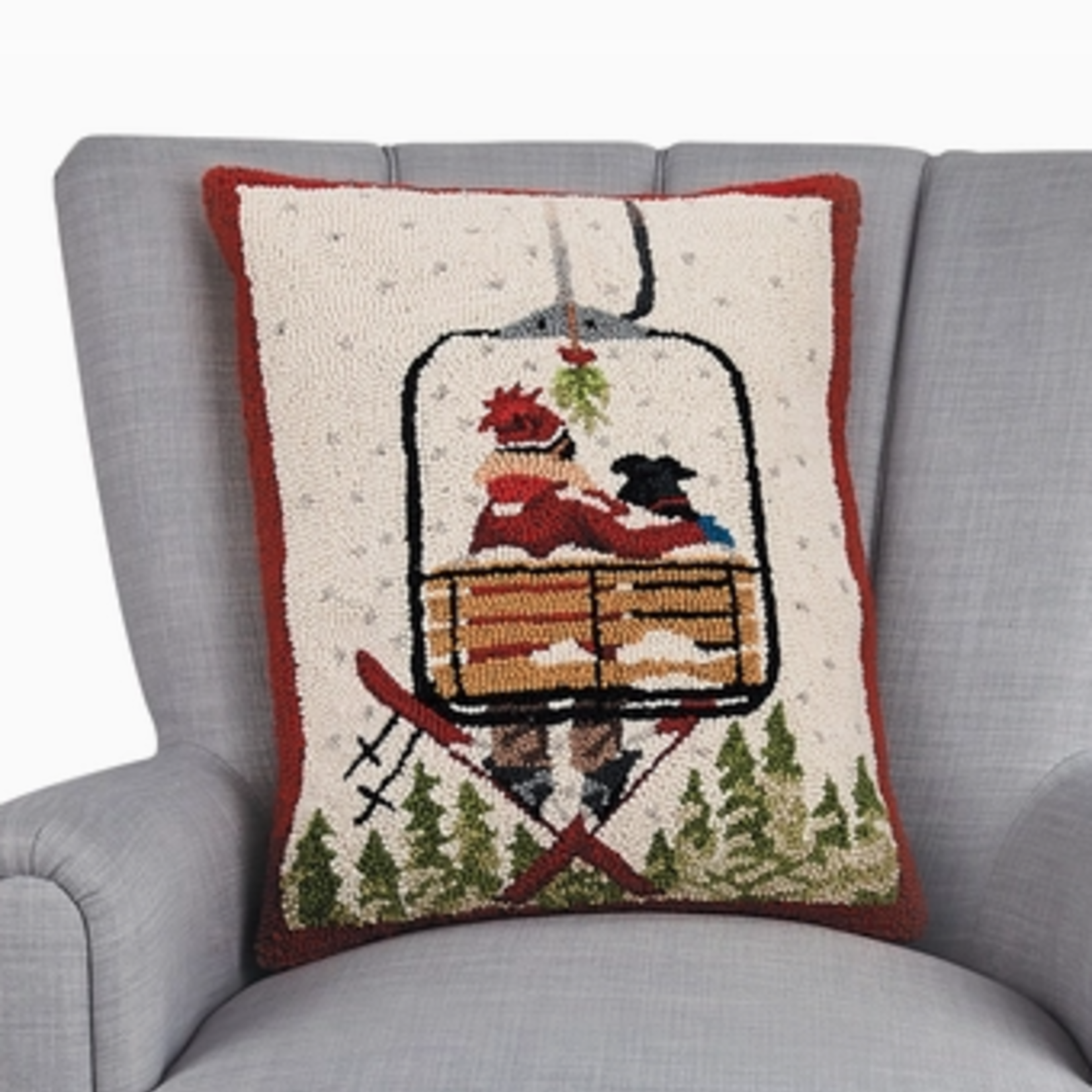 Pillows - Hooked Ski Lift With Dog Pillow