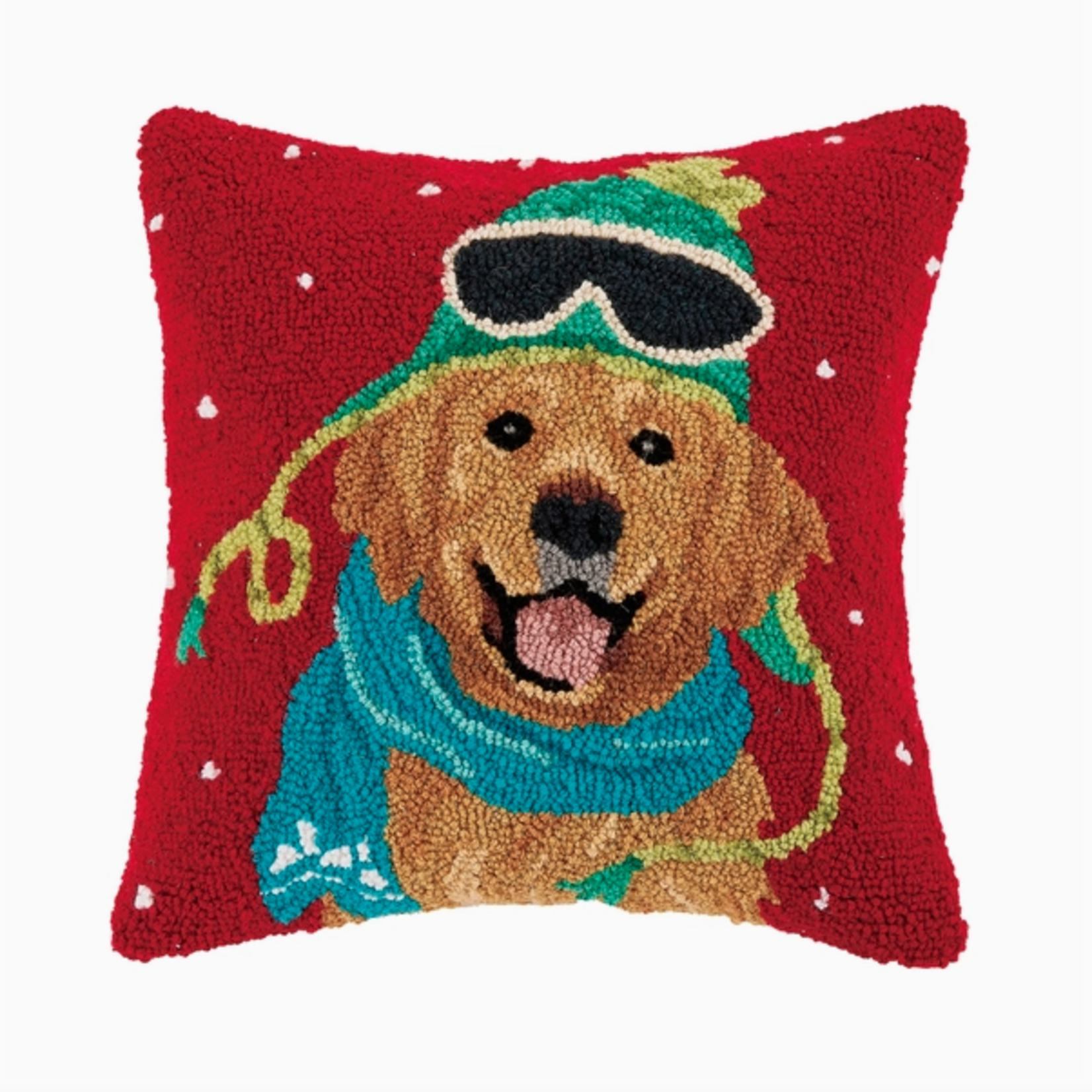 Pillows - Hooked Holiday Dog With Ski Goggles Pillow