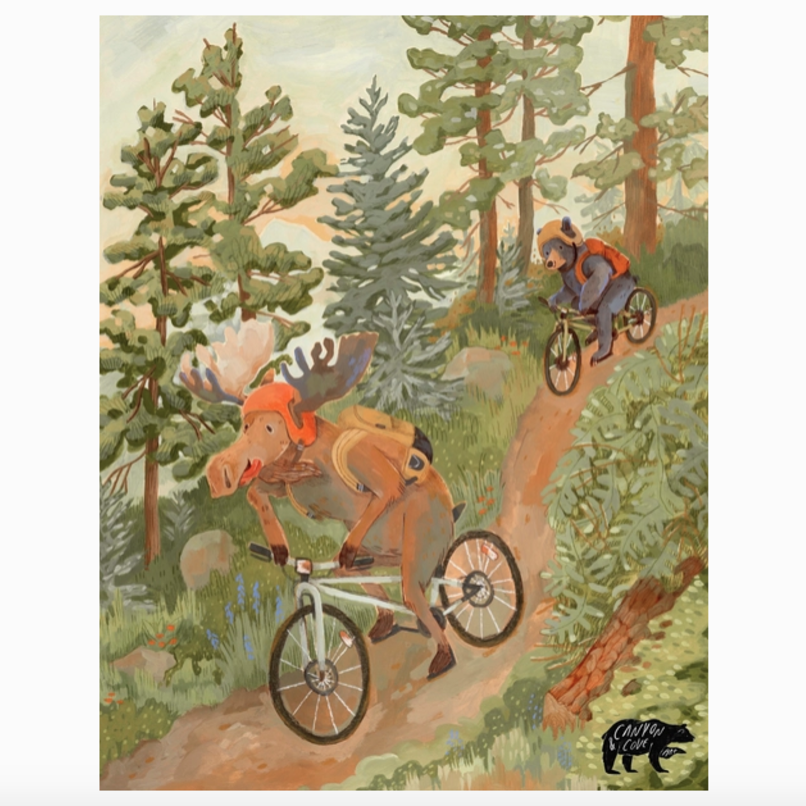 Prints Mountain Biking Moose 11x14