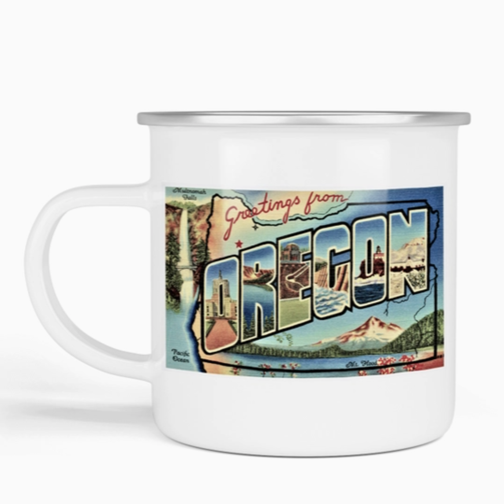 Enamelware Greetings From Oregon Enamel Mug FINAL SALE