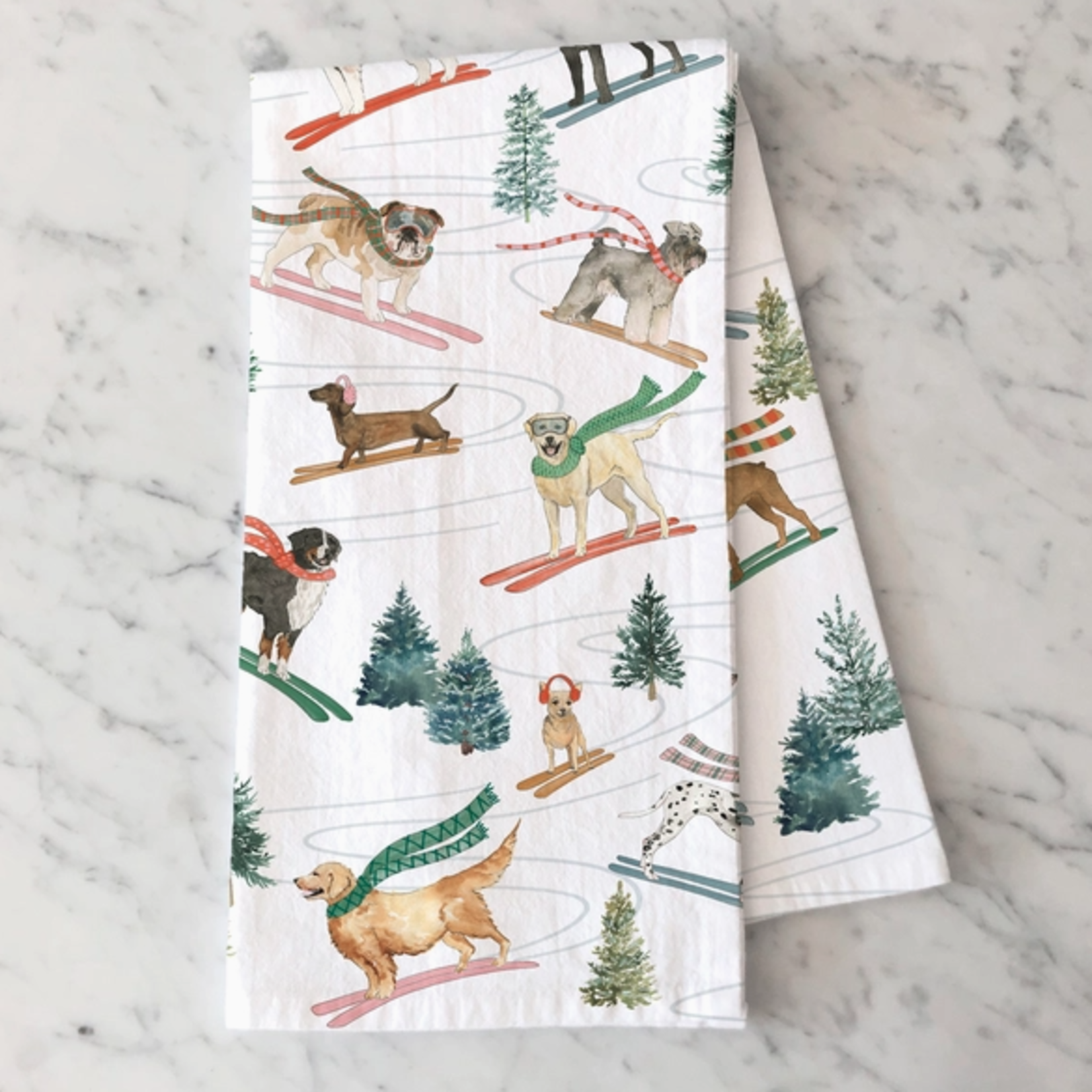 Tea Towels Holiday Ski Dogs Kitchen Towel