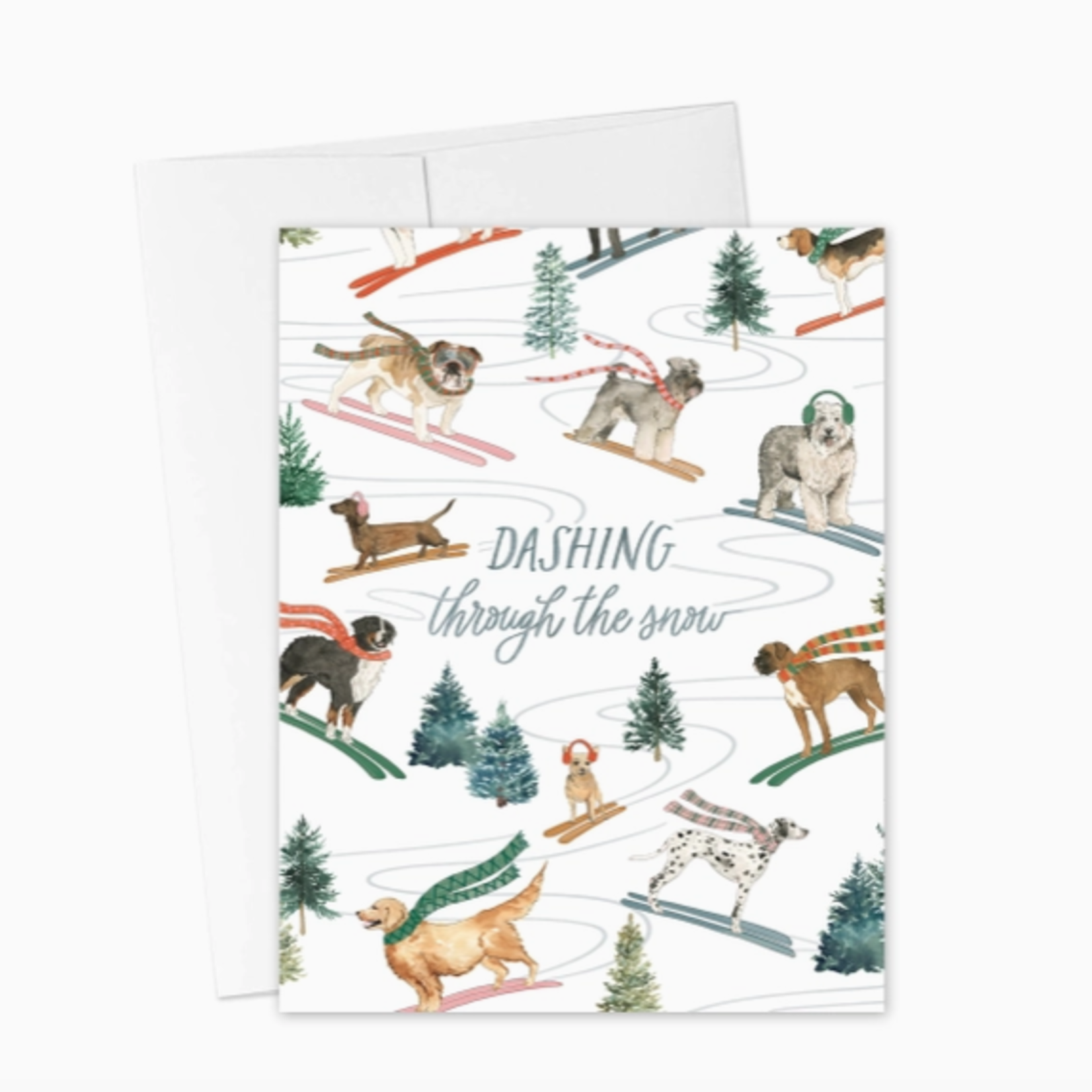 Greeting Cards - Christmas Dashing Through The Snow Dogs