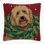 Pillows - Hooked Labradoodle With Wreath Pillow