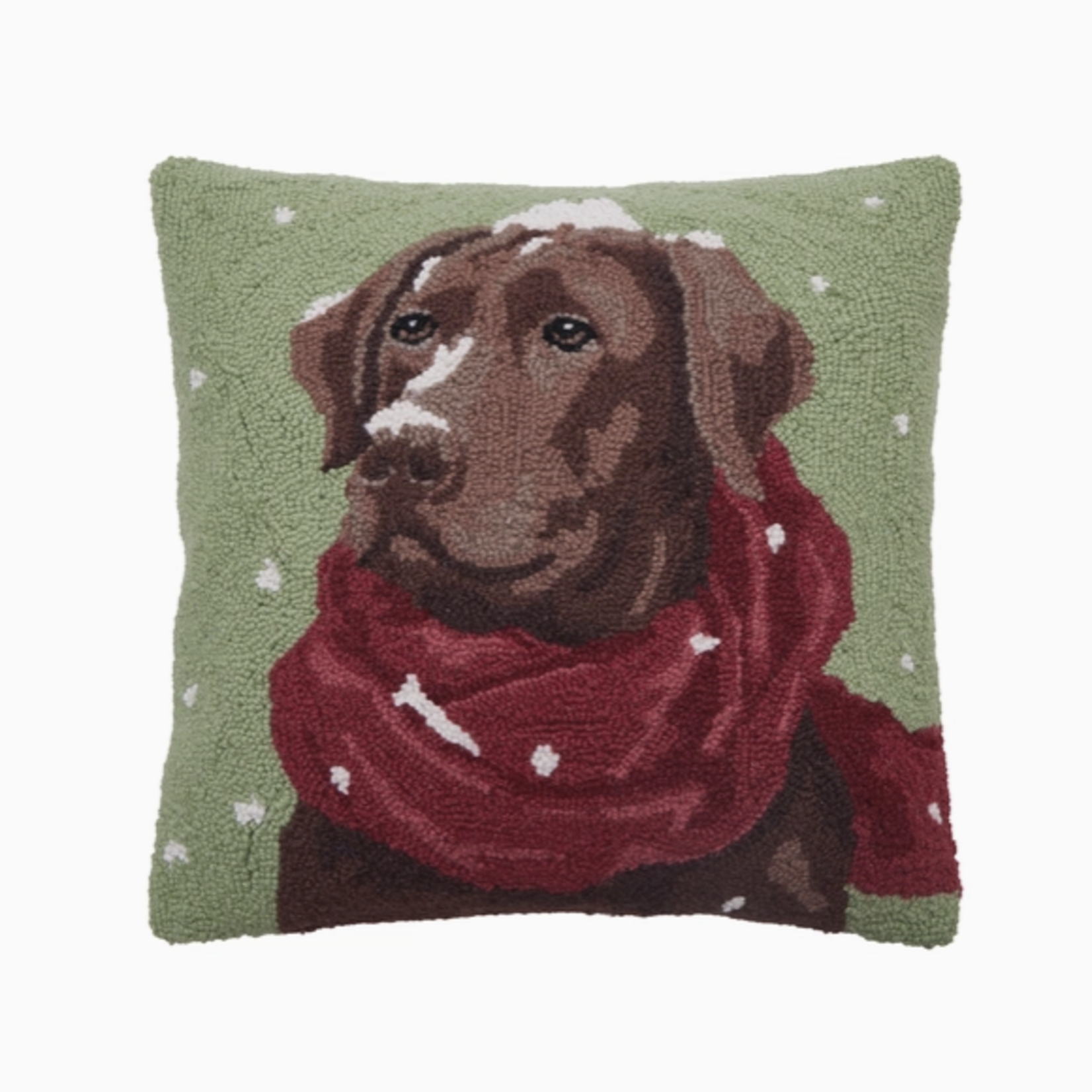 Pillows - Hooked Snowy Chocolate Lab With Scarf Pillow