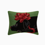 Pillows - Hooked Black Lab With Red Bow Pillow
